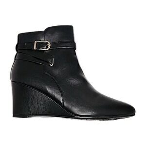 LifeStride Gio Wedge Black Faux Leather Ankle Boots, Women's 10M Vegan